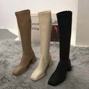 사각코 데일리 뒷지퍼 3컬러 캐주얼 여성 롱부츠 첼시부츠