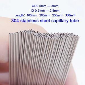 3-8pcs 304 스테인레스 스틸 원형 모세관 이음매 없는 직선 튜브 외경 0.5mm  3mm 100mm200mm250mm300mm 길