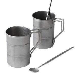 AGLSLYB 2세트 빈티지 경량 스테인리스 캠핑 머그잔 13온스/370ml, 하이킹 배낭 여행 야외 모험을 위한 스푼 u2013 휴대용 커피 티 맥주 컵 포함