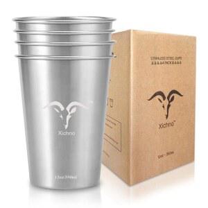 시흐노 스테인리스 스틸 컵 12온스/350ml 텀블러(4팩) 캠핑, 야외 피크닉 & 파티용 텀블러, BPA 프리 스태커블 및 내구성, 프리미엄 금속 음용 안경