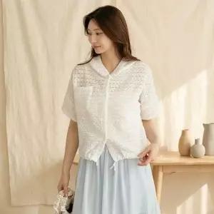 [하프클럽/옷자락]여성 여름 가디건 펀칭 시스루 반팔 후드 버튼형