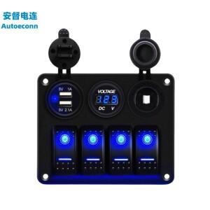 3PCS 방수 보트용 3.1A 듀얼 USB 시거잭 소켓 12V 소켓 LED 라이트 디지털 볼트미터 4갱 로커 스위치 패널