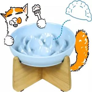 스탠드가 있는 슬로우 피더 고양이 그릇 깨지지 않는 고가 멜라민 퍼즐 제기 사료 거품기 친화적이고 습윤