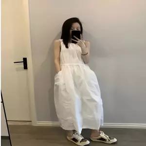 롱 원피스 여름 빅사이즈 300 파운드 캐주얼 경량 민 흰색 조끼 드레스 여성 드로스트링 허리 스커트 2