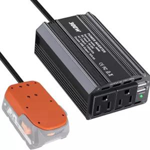 리지드 18V 리튬 이온 배터리 DC AC 110V 120V 인버터 휴대용 발전소 발전기용 300W 전원 콘센트 2개 및