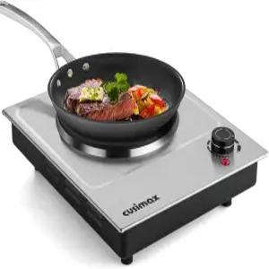 쿠시맥스 전기 핫 플레이트 1500W 단일 버너 요리용 휴대용 조리대 7.4 스테인리스 스틸 매립