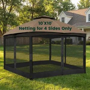 OLILAWN Gazebo 범용 교체 모기장 10피트 x 야외 캐노피 네트 스크린 4패널 측벽 커튼 지퍼 포함 설치가