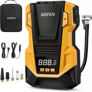 아스트로AI 110V AC/12V DC 타이어 인플레이터 휴대용 공기 압축기 150PSI 최대 압력 및 LED 조명이 장착된