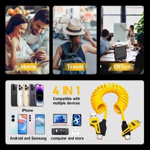 15m 4 in 1 PD 65W 고속 충전 스프링 케이블 USB A - iPhone 15
