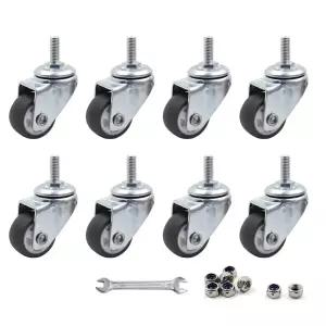Luomorgo 8개 1인치 캐스터 휠 회전식 스템 소형 쇼핑 카트 트롤리 무소음 TPE M6 x 15mm 나사식 적재 용량