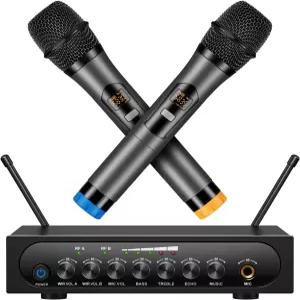 리워럴 무선 마이크 시스템 다이내믹 UHF 듀얼 채널 핸드헬드 증폭기 스피커 믹서용 노래방 노래 교회용