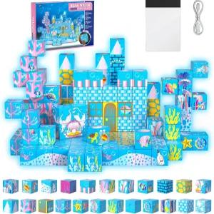 Chodia 마그네틱 빌딩 블록-135 PCS 성장 해양 자석 큐브 타일 USB 조명 패널 STEM 감각 구조 장난감 세트
