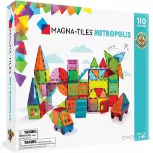 MAGNA-TILES 메트로폴리스 110피스 마그네틱 건설 세트 오리지널 빌딩 브랜드