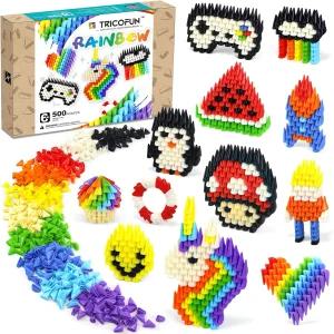 트리코펀 500PCS 레인보우 소프트 실리콘 빌딩 블록 - 6-12세 를 위한 STEM 교육용 장난감 소년 및