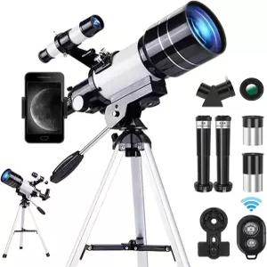 천문 망원경 150배 고출력 70mm 구경의 휴대용(HD 굴절기 삼각대 전화 어댑터 무선 리모컨)으로 별 관측 및