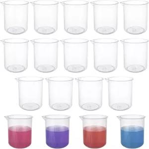 LDHHYH 18 팩 500ml / 17.6온스 플라스틱 비커 프리미엄 폴로필렌 상향 졸업생 테이퍼드 스파우트 수지용