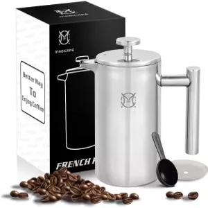 매직아페 프렌치 프레스 커피 메이커 - 싱글 서브 1컵 소형 스테인리스 열 이중벽 350ML/12OZ