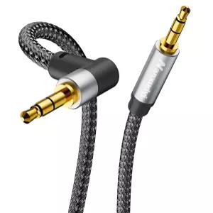 난슈디지 AUX 코드 6피트 3.5mm 스테레오 오디오 케이블 90도 나일론 브레이드 남성에서 직각 TRS 헤드폰
