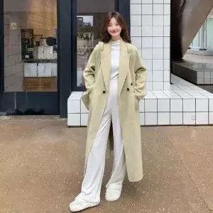 엘럽 여성용 그린 롱 울 도톰 더블 윈드 모피 마차 코트 박템1