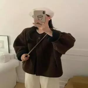 엘럽 여친 빈티지 램스울 싱글 코트 모피 라운드 블레이저 박템1
