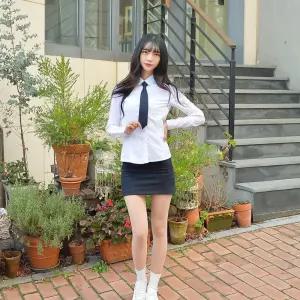교복몰 (빅사이즈) 여성 교복 셔츠 둥근카라 컬러체크.