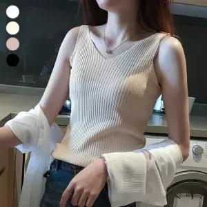 깔끔 기본 브이넥 골지 나시 데일리 민소매
