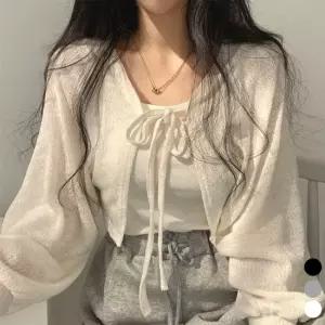 소개팅 이쁜 깔끔 스트링 크롭 볼레로 가디건