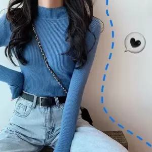 슬림핏 리브 하이넥 데일리 소프트 니트 긴팔티