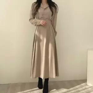 라인 롱원피스 A라인 허리밴딩 봄가을 여친룩 하객룩 여성원피스 하객룩원피스