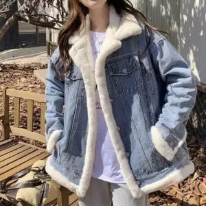 여성 트렌디한 패션 아이템 따뜻한 데님 안감 퍼 점퍼 청자켓 데님 데님점퍼 후드청자켓