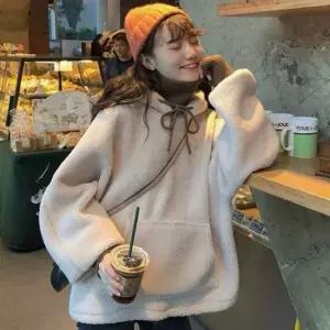 겨울 여자 데일리 뽀글이 후드 양털 기모 누빔 집업