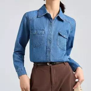 가을 데일리 여성 캐주얼 포켓 청데님 셔츠 간절기셔츠 봄가을셔츠 패션데님셔츠