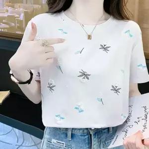 입체 화이트꽃 푸른 꽃잎 반팔 티숙 URD529 신상 캐릭