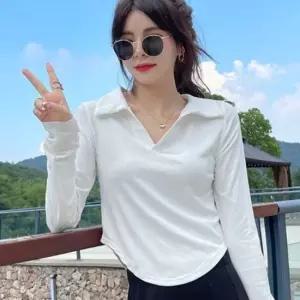 브이넥 골지 카라 긴팔 간절기 티셔츠 목선 강조