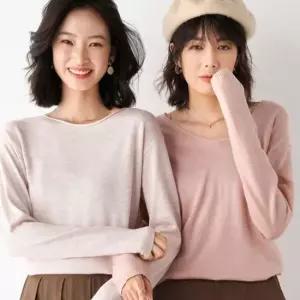 여성 무지 기본 브이넥 니트티 이너 데일리티셔츠