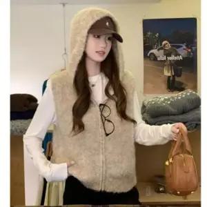 외투 조끼상점 봄아우터 후드 조끼 베스트 니트 아우터 레이어드 후드집업 여성 간절기