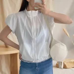 여성 나일론 벌룬반팔 바람막이 점퍼 스트링 디자인