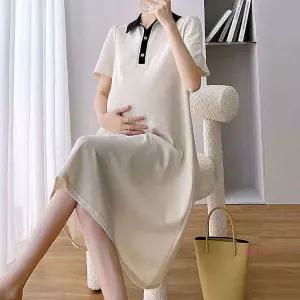 배색카라 임산부 베이직 미디움 일상복 반팔 원피스lmn659