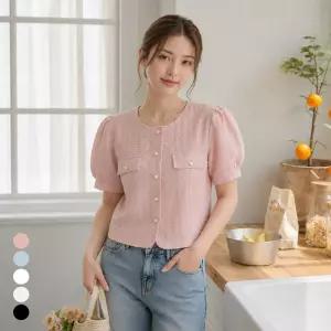 [올리비에스클로젯] 엠보 라운드 반팔 자켓_O2606JK028B