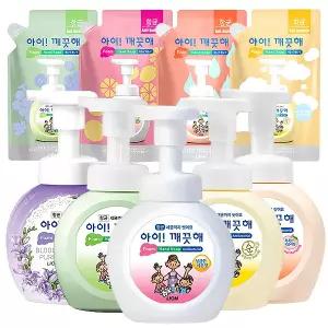 아이깨끗해 용기(250ml) 2개 + 리필 (200ml) 2개 향균 폼 핸드솝 순향 레몬향 복숭아향 청포도향 블루밍퍼플 손세정제 거품형 핸드워시