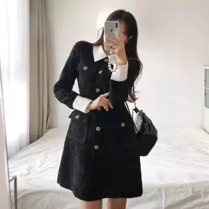 [드레스날다]흐로닝언 포켓 배색 A라인 트위드 미니 원피스