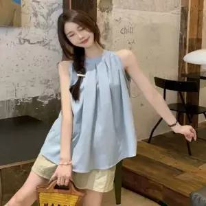 [하프클럽/]2컬러 러블리 데이트룩 여리핏 셔링 홀터넥 블라우스