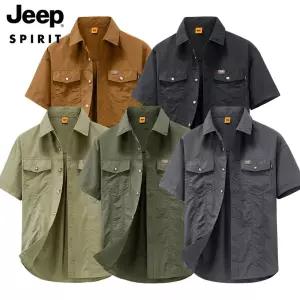 JEEP SPIRIT 남성 여름 반팔 셔츠 속건 통기성 루즈핏 빅사이즈 캐주얼 셔츠