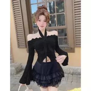 여친 러블리 봄여름 셔츠 숄더 프릴 블라우스 상의 일자 홀터넥 레이스 다올2