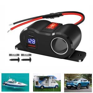듀얼 QC3.0 PD3.0 시가 라이터 소켓 스플리터(전압계 디스플레이 ) RV 해양 오토바이용 12V 차량용 충전기
