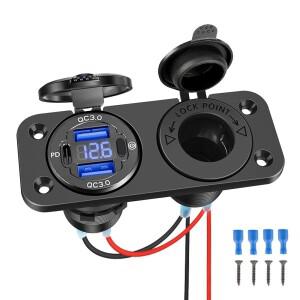12V USB 콘센트 마린 패널 듀얼 QC3.0 & PD3.0 고속 충전 LED 전압계 시거잭 소켓 알루미늄 차량용 충전기
