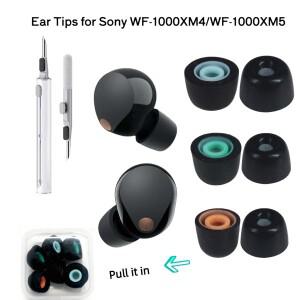 소니호환 WF-1000XM5 XM4 이어버드용 메모리폼 이어팁 3쌍 교체용 소프트 이어캡 보관 케이스 및 청소 펜