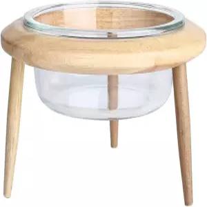 밀리스텐 유리 나무 스탠드가 있는 반려동물 그릇 17.8cm 800ml 논스필 급수기 및 고양이와 개를 위한 사료