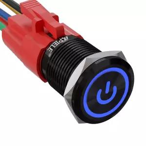 APIELE 6mm 래칭 푸시 버튼 스위치 063인치 2V 전원 심볼 링 LED 자동차 금속(소켓 플러그 NONC SPDT