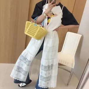 플룻 펀칭 자수 레이스 뷔스티에 플레어 A라인 민소매 화이트 여름 롱 원피스